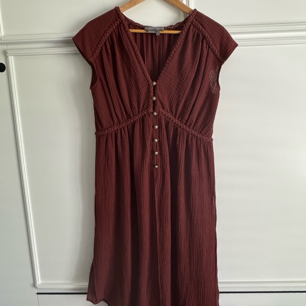 Anthropology Burgundy Cap Sleeve Tunic Dress